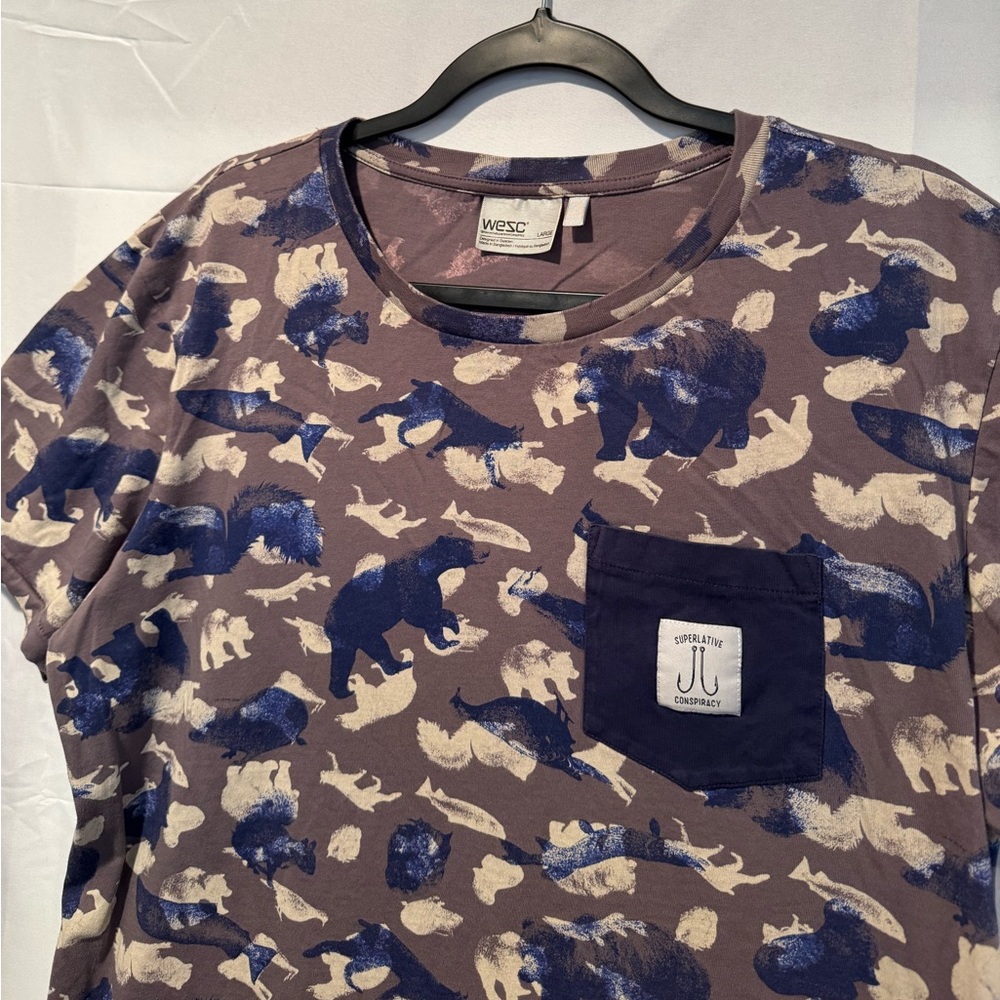 Wesc Brown and Blue Wild Animal Pattern Tee - Picture 2 of 4